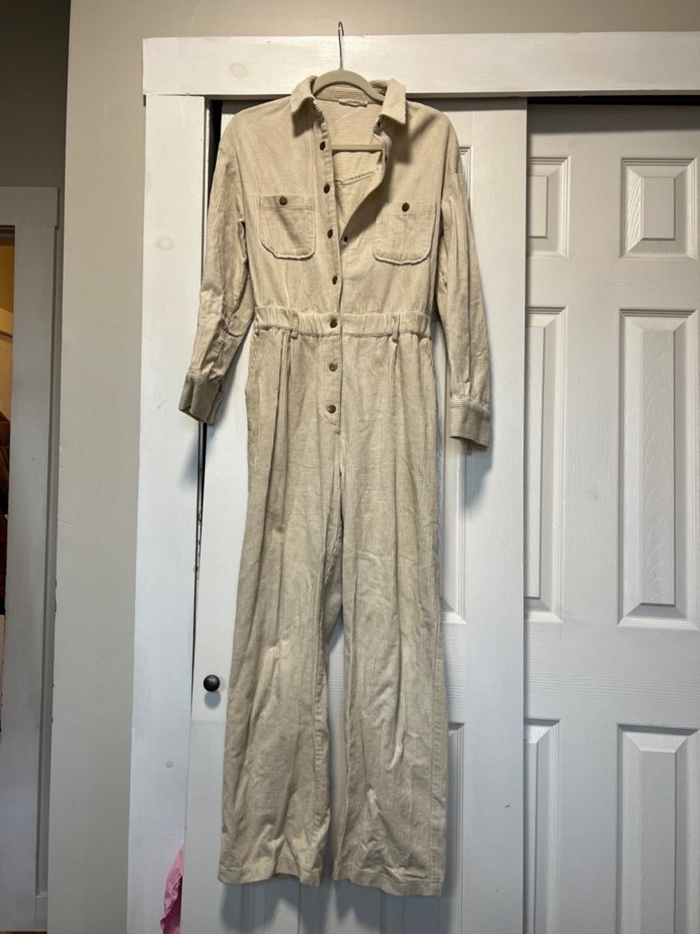 12th Tribe Cream Button-Front Corduroy Jumpsuit